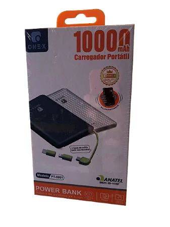 CARREGADOR PORTATIL POWER BANK 10.000MAH 3.7W ONEX PT-0951