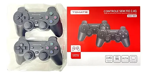 KIT DOIS CONTROLES DE VIDEO GAME SEM FIO 2.4G TOMATE MAY-004