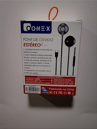 FONE DE OUVIDO TYPE-C ESTEREO COM MICROFONE 1,20M ONEX FON-2311