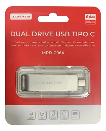 PEN DRIVE 64GB USB 3.0 E TYPE-C TOMATE MPD-C064