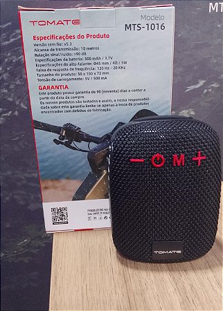 CAIXA DE SOM PORTATIL BLUETOOTH 5W TOMATE MTS-1016