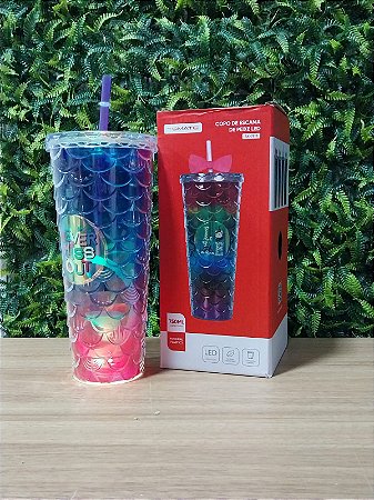 COPO DE PLASTICO ESCAMA DE PEIXE C/LED 750ML TOMATE AK-7513
