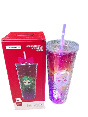 COPO DE PLASTICO ESCAMA DE PEIXE C/LED 750ML TOMATE AK-7515