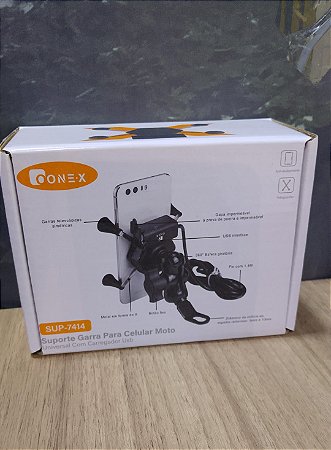 SUPORTE DE CELULAR PARA MOTO COM ENTRADA USB ONEX SUP-7414