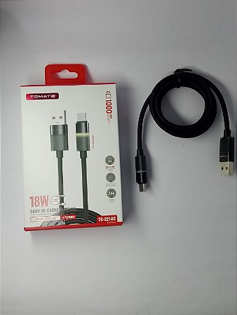CABO DE DADOS TURBO USB PARA TYPE-C 18W TOMATE TC-221AC