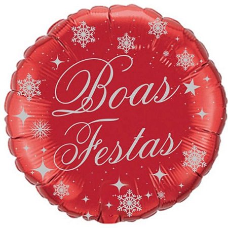 BALÃO METALIZADO BOAS FESTAS REDONDO VERMELHO + IMP. PRATA - FLEXMETAL