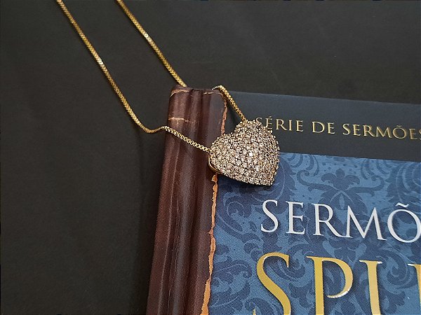 Colar Pingente Coração Strass