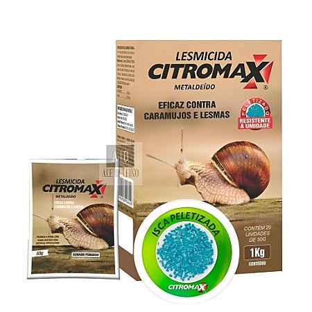 Lesmicida Citromax 1Kg - Eficaz contra Caramujos e Lesmas (20x Saches de 50g)