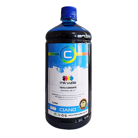 Tinta Corante Inkvale Universal Recarga de Cartuchos HP Canon Epson - 1 Litro Ciano