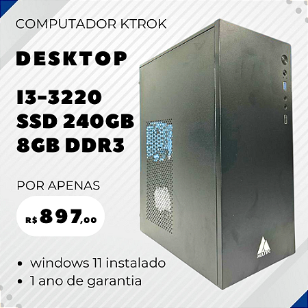 Computador Desktop Intel Core i3-3220 SSD 340GB 8GB DDR3 Win11