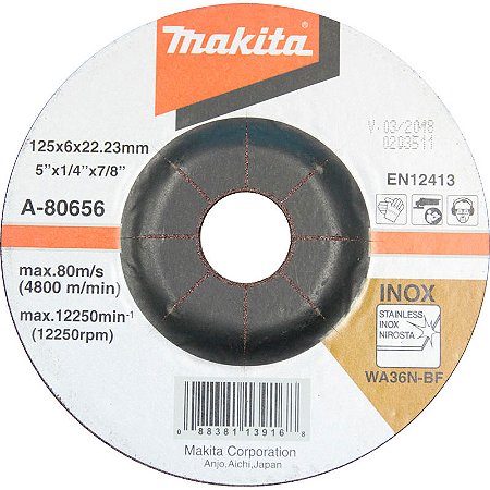 Disco De Desbaste Aço/Inox 5" Wa36n (6,0mm) - Makita