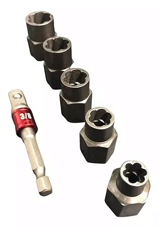 Kit Extrator Parafuso E Porca De Impacto 1/4" E 1/2" E Adaptador 6pecas - Rocast