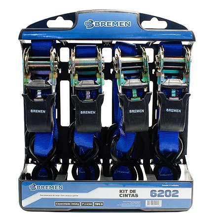 Kit Cintas Cap 245 Kg P/ Amarracao Cargas C/Cinta+Gancho 4pc - Bremen