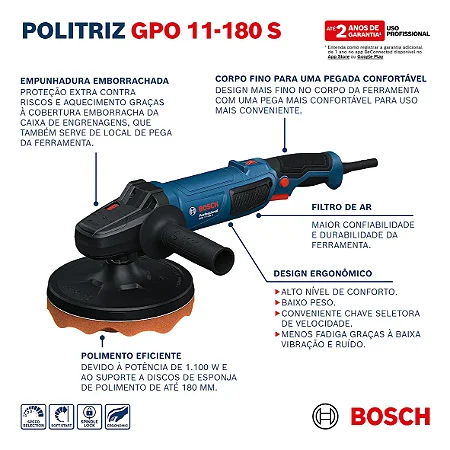 Politriz Eletrica Gpo 11-180s 1.100w 220v - Bosch Azul 220/240v