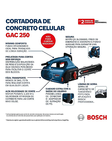 Cortadora De Concreto Celular 1200w Gac 250 Bosch