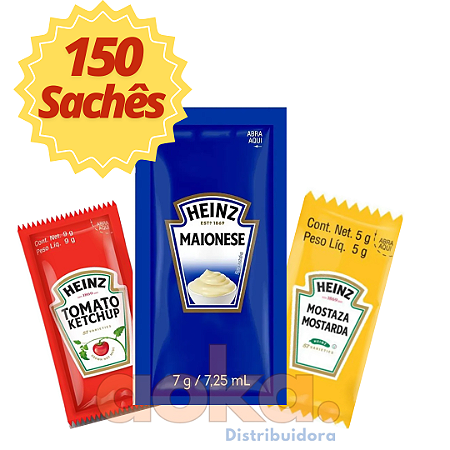 Maionese Ketchup e Mostarda Heinz Combo 150 Sachês