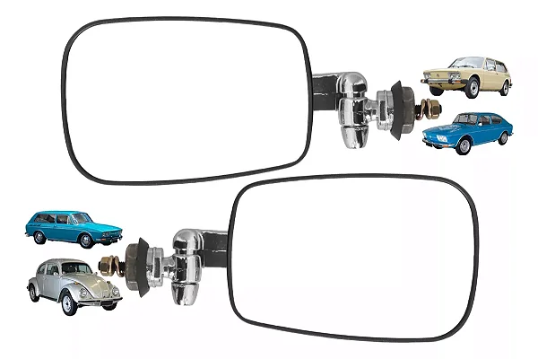 Par Retrovisor  Mexicano Cromado Lente Convexa Prata Borda Preta