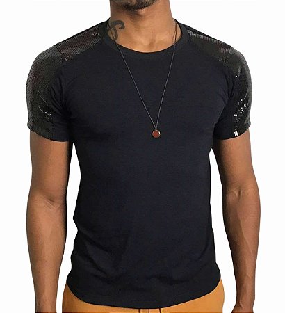 Camiseta Viscolycra Preta Detalhe Paetê