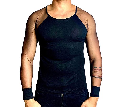 Camiseta Viscolycra Manga Longa Raglan Tule Illusion