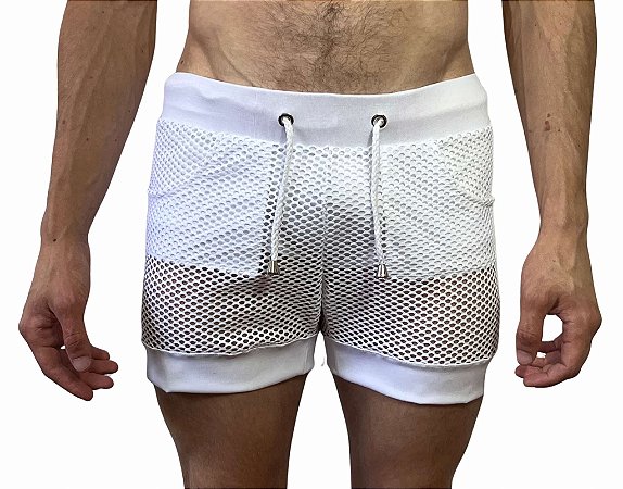 Shorts Transparente Arrastão Branco