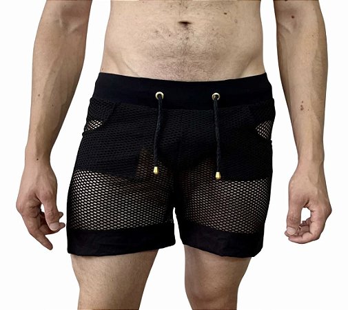 Shorts Transparente Arrastão Preto