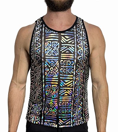 Regata Cavada Tule Holográfico Preto