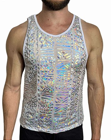 Regata Cavada Tule Holográfico Branco