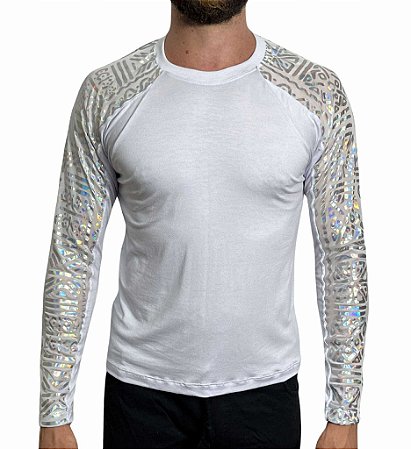 Camiseta Viscolycra Manga Raglan Detalhe Tule Holográfico