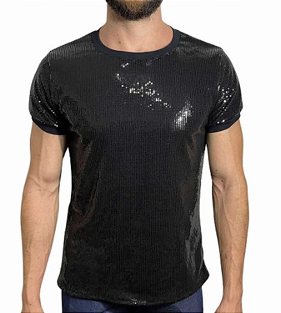 Camiseta Paetê Preto com forro de Malha