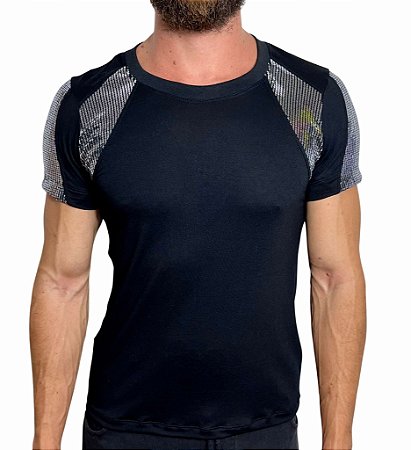 Camiseta Viscolycra Det Paetê Prata