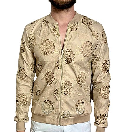 Jaqueta Bomber Courino Bordado Floral