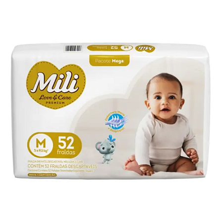 Fralda Mili Love Care Mega c/ 52 unidades - Tam M