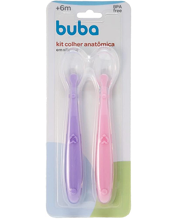 Kit Colheres Anatômicas em silicone Rosa e Lilás - Buba