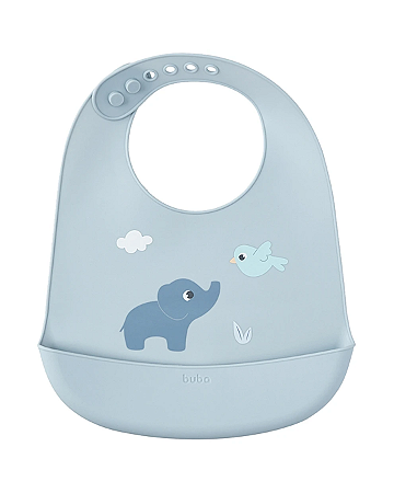 Babador em silicone com pega-migalhas Cloudy Elefante - Buba