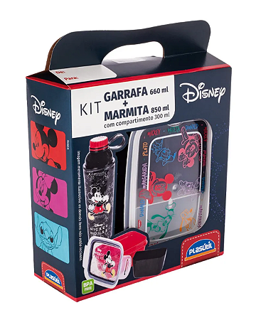 Kit Infantil Garrafa + Marmita Mickey e Amigos - Plasútil