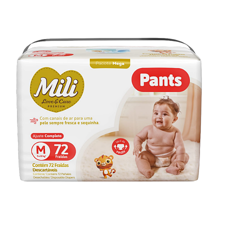 Fralda Mili Love Care Pants c/ 72 unidades - Tam M