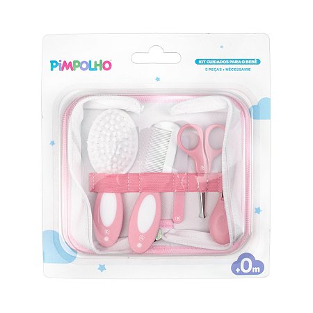 Kit Cuidados para o Bebê 5 pças com Necessaire Rosa - Pimpolho