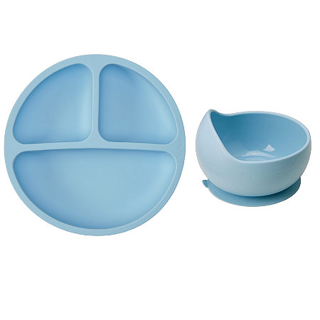 Kit Pratinho + Bowl em Silicone Azul Buba