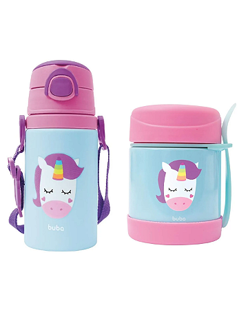 Kit Unicórnio Garrafa + Pote térmico Buba