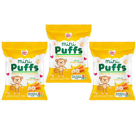 Kit 3 Mini Puffs Banana e Cenoura - Nhami Mami