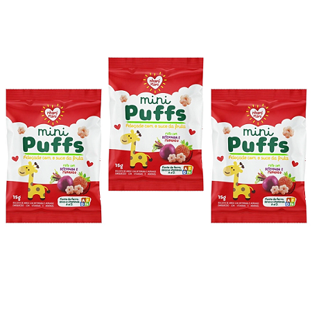 Kit 3 Mini Puffs Beterraba e Morango - Nhami Mami