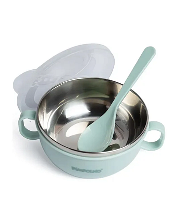 Tigelinha Inox comTampa e Colher Verde 300ml- Pimpolho