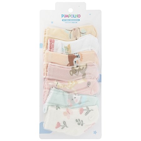 Kit  Meia  Estampada Semaninha Menina tam 00-15 - Pimpolho