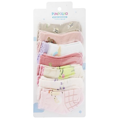 Kit  Meia  Estampada Semaninha Menina tam 00-15 - Pimpolho