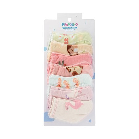 Kit  Meia  Estampada Semaninha Menina tam 00-15 - Pimpolho
