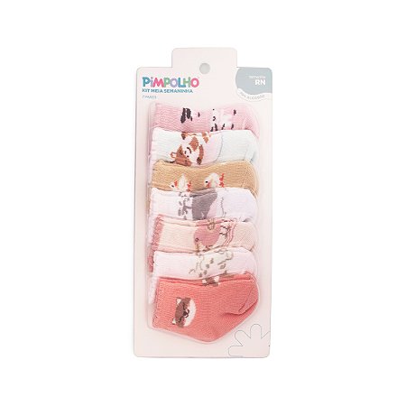 Kit  Meia  Estampada Semaninha Menina tam RN - Pimpolho