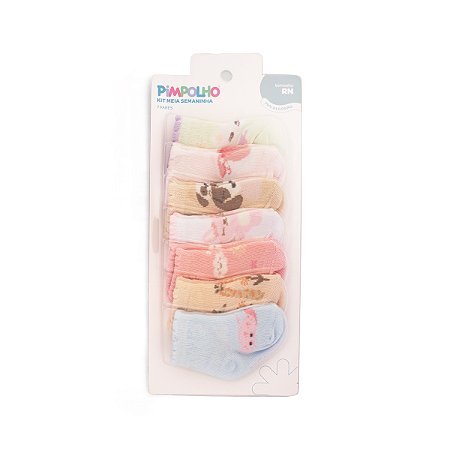 Kit  Meia  Estampada Semaninha Menina tam RN - Pimpolho
