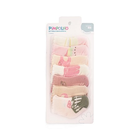 Kit  Meia  Estampada Semaninha Menina tam RN - Pimpolho