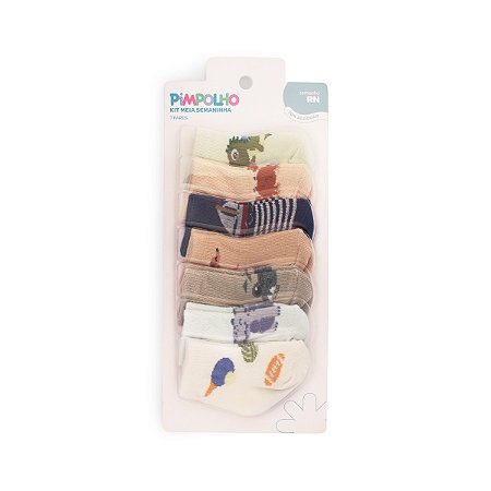 Kit  Meia  Estampada Semaninha Menino tam RN - Pimpolho