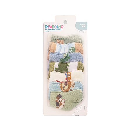 Kit Meia Estampada Semaninha Menino tam RN - Pimpolho